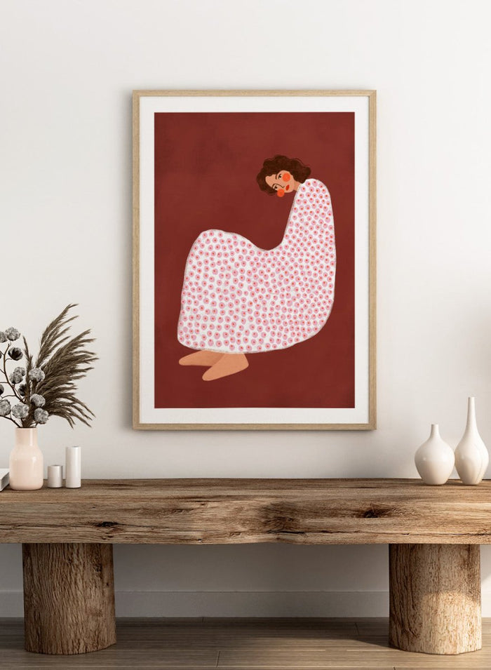 Woman in Polka Dot by Bea Müller is an officially licensed art print featuring a modern illustrated woman in a playful polka dot dress. Available framed or unframed.