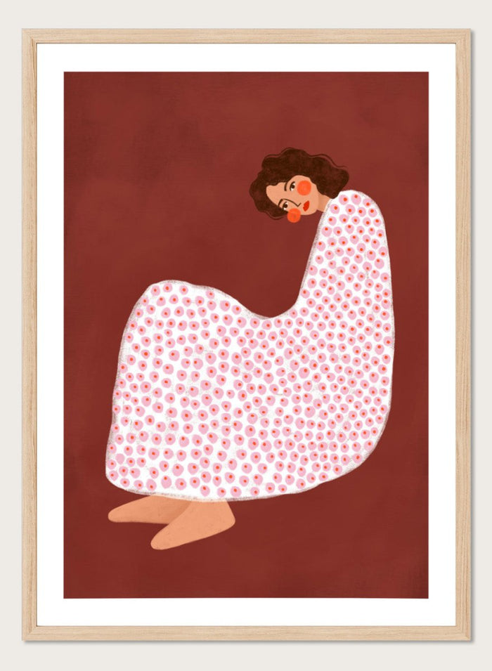 Woman in Polka Dot by Bea Müller is an officially licensed art print featuring a modern illustrated woman in a playful polka dot dress. Available framed or unframed.