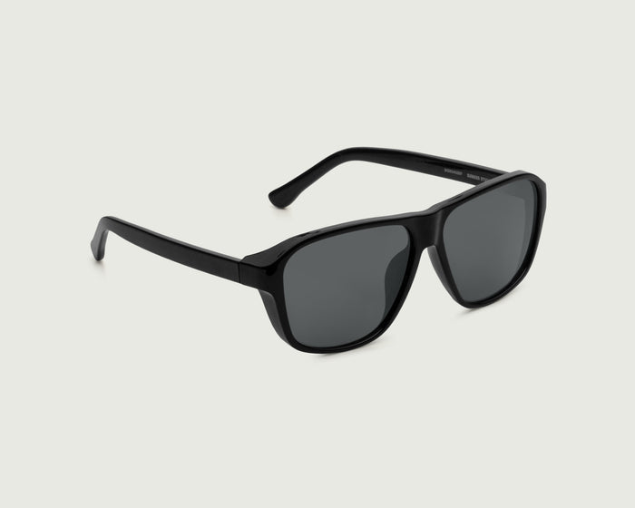 Ink::Bernie Sunglasses Square Black recycled polyester front diagonal