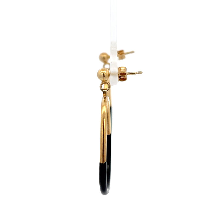 Black Enamel Yellow Gold Plated Drop Earrings