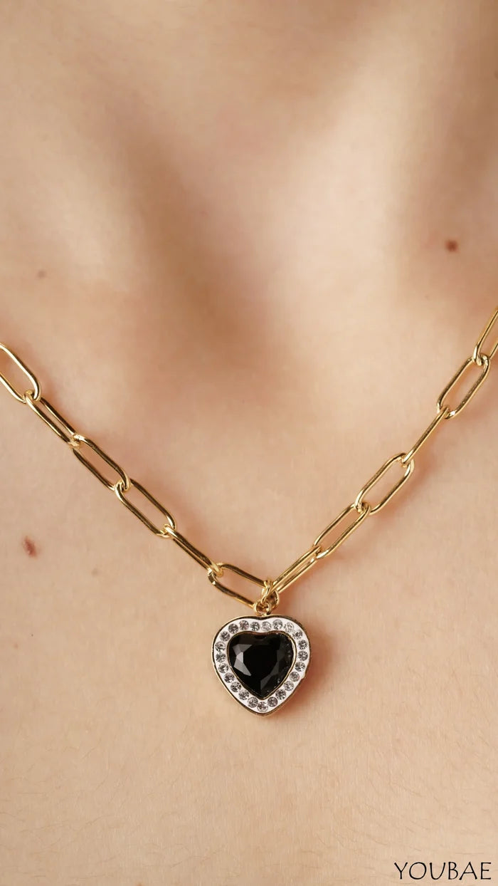 Black Heart Anti- Tarnish, Stainless Steel Necklace