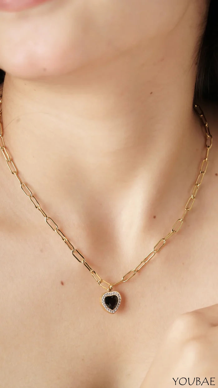 Black Heart Anti- Tarnish, Stainless Steel Necklace