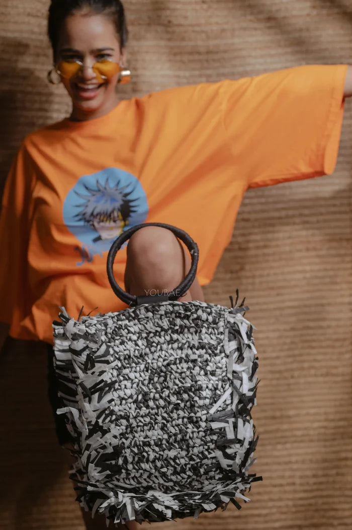 Black & White Straw Bag