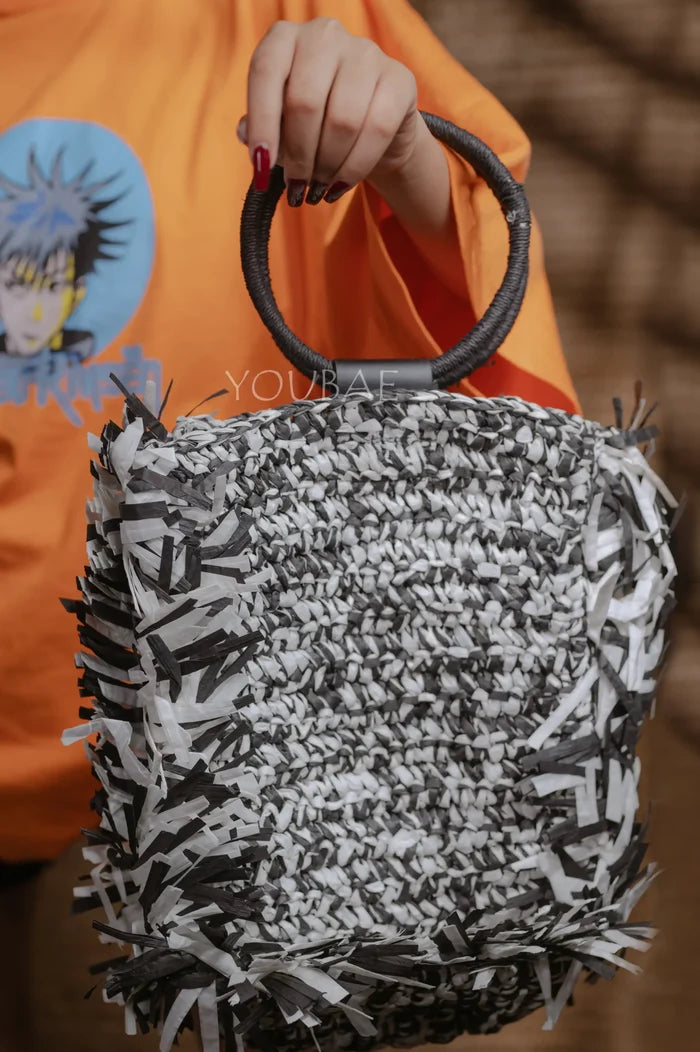 Black & White Straw Bag