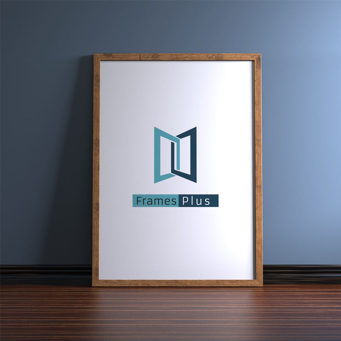 Rustic picture and poster frame featuring Frames Plus logo, displayed on a wall with a smooth finish.
