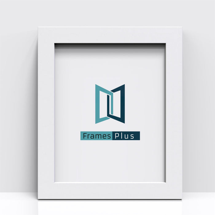 Blok Range white picture and poster frame showcasing the Frames Plus logo in a clean design.