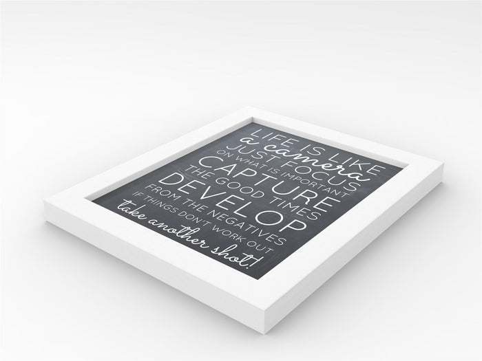 Blok Range white picture and poster frame featuring an inspirational quote on a chalkboard background.