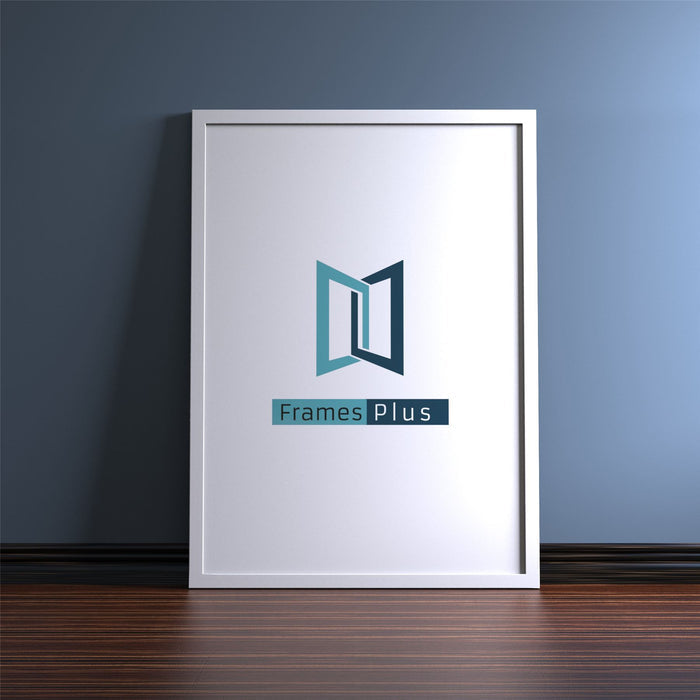 White picture and poster frame displaying the Frames Plus logo on a stylish background.