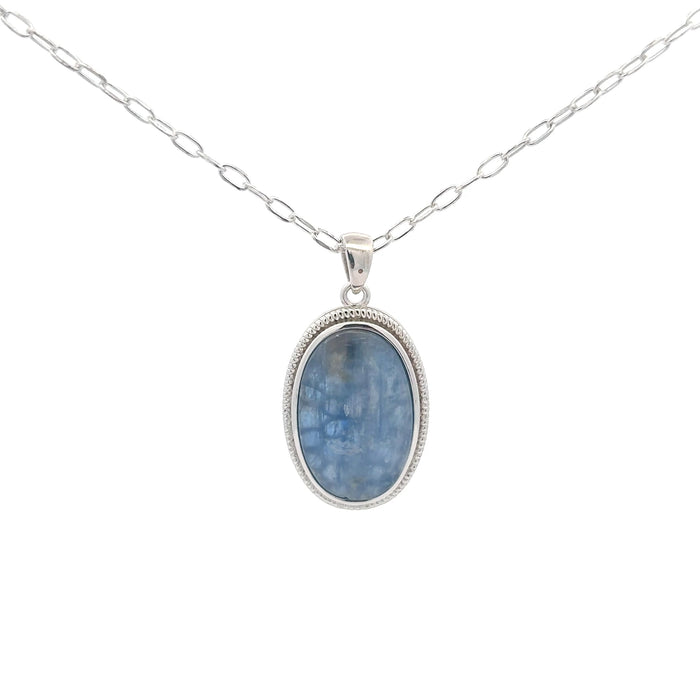 Blue Glass Stone Sterling Silver Pendant Necklace