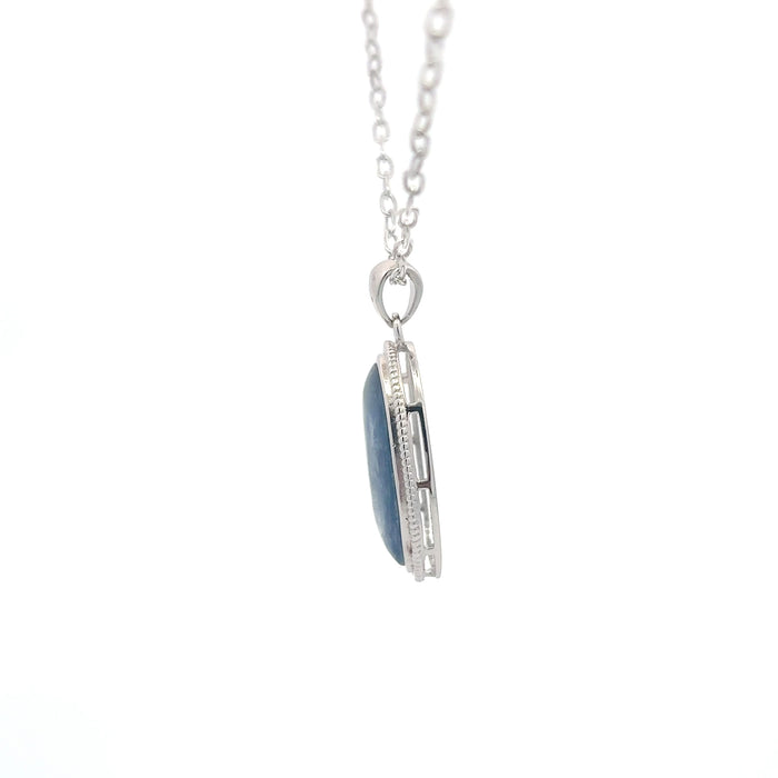 Blue Glass Stone Sterling Silver Pendant Necklace