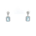 Blue Topaz Halo Drop Earrings in Sterling Silver