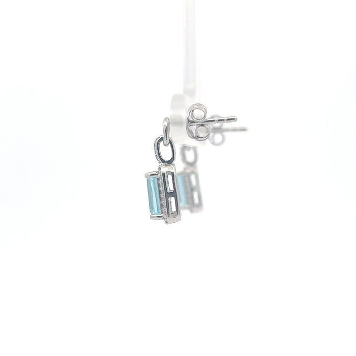 Blue Topaz Halo Drop Earrings in Sterling Silver