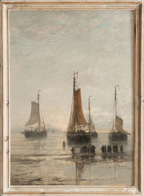 "Bluff-Bowed Scheveningen Boats at Anchor" Art Print_Sugar & Canvas_Hendrik Willem Mesdag