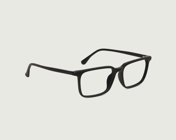Charcoal::Buddy Eyeglasses rectangle Black acetate front diagonal