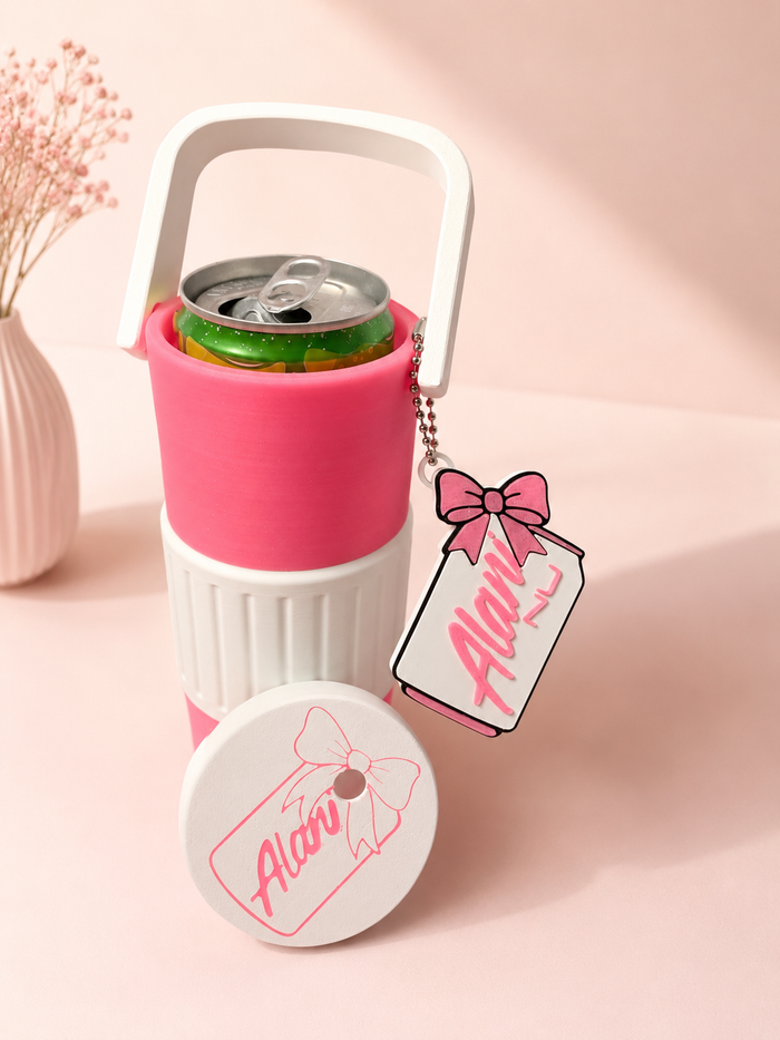 Can cooler with alani lid and can tab opener
