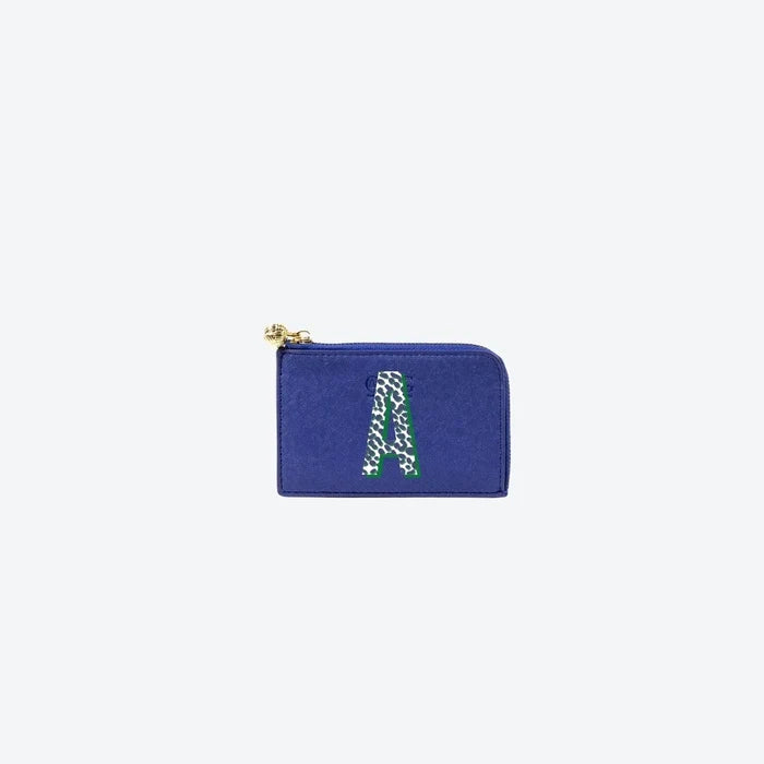 Card Case Navy with Cheetah Initial, front view