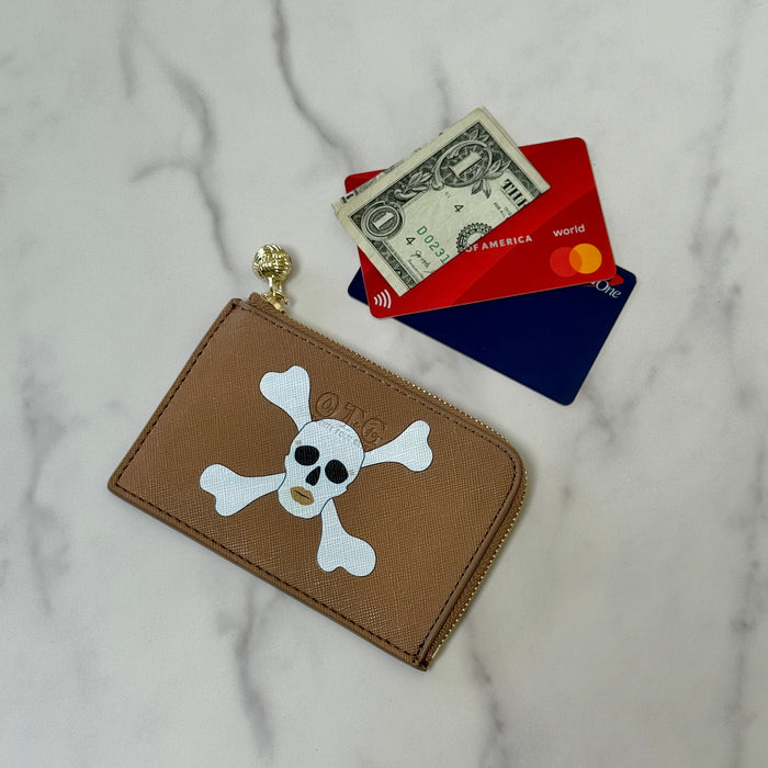 Card Case Tan Holly Skull