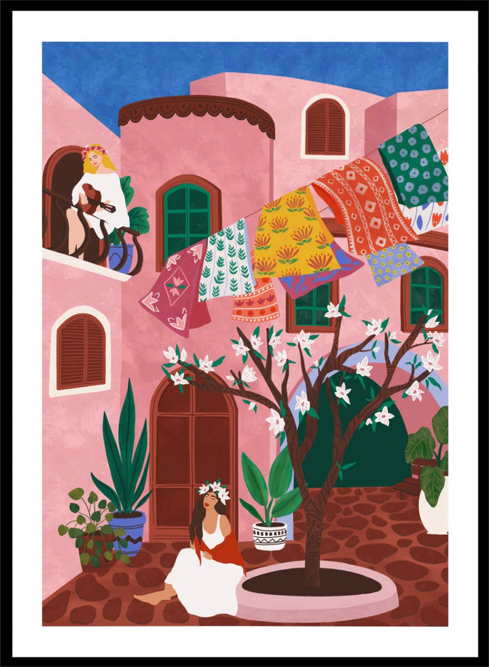 Ceyda Alasar - Pink Village Courtyard Art Print_Sugar & Canvas_Ceyda Alasar