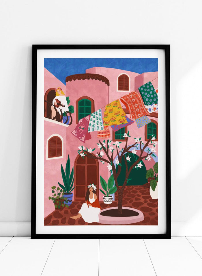 Ceyda Alasar - Pink Village Courtyard Art Print_Sugar & Canvas_Ceyda Alasar