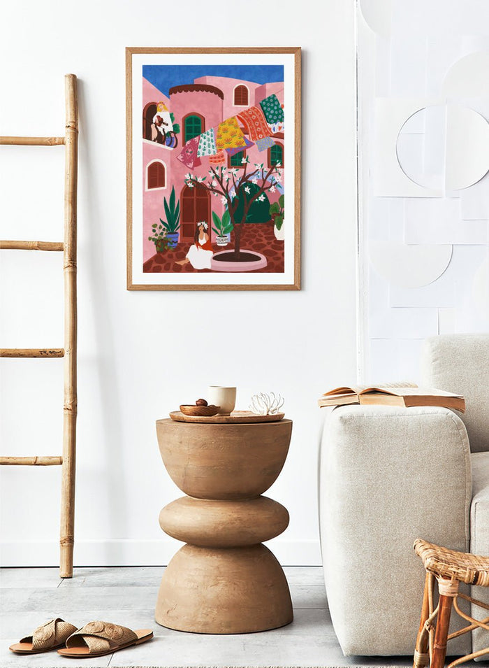 Ceyda Alasar - Pink Village Courtyard Art Print_Sugar & Canvas_Ceyda Alasar