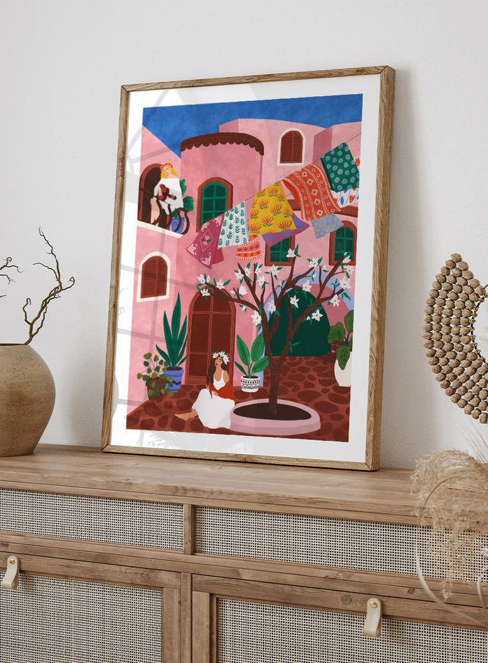 Ceyda Alasar - Pink Village Courtyard Art Print_Sugar & Canvas_Ceyda Alasar