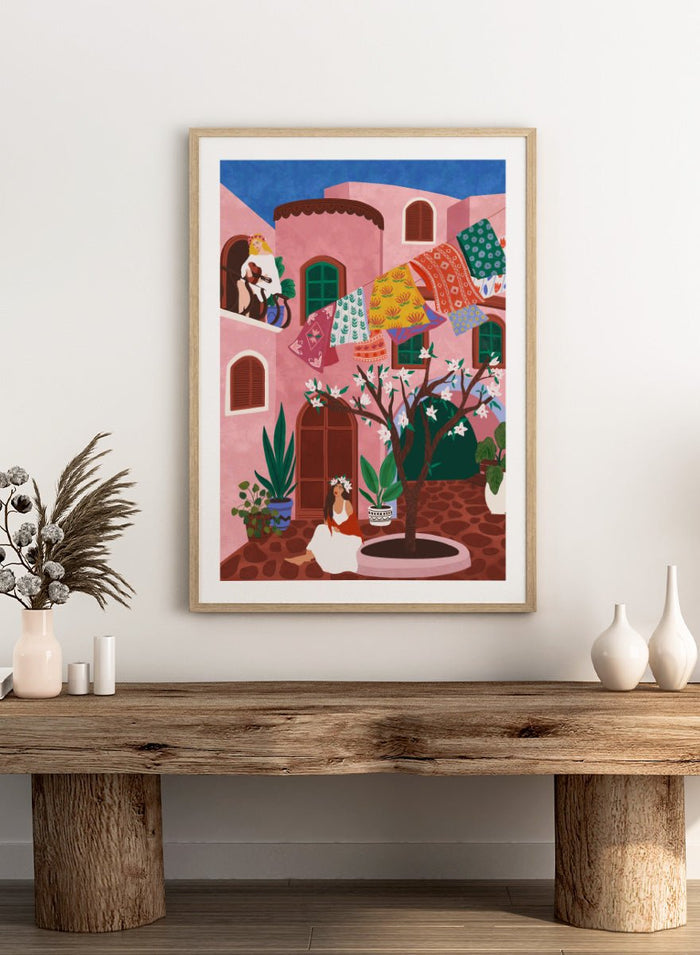 Ceyda Alasar - Pink Village Courtyard Art Print_Sugar & Canvas_Ceyda Alasar