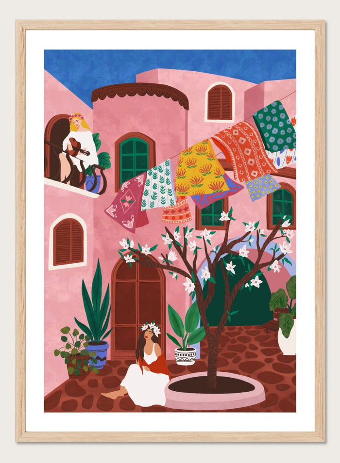 Ceyda Alasar - Pink Village Courtyard Art Print_Sugar & Canvas_Ceyda Alasar