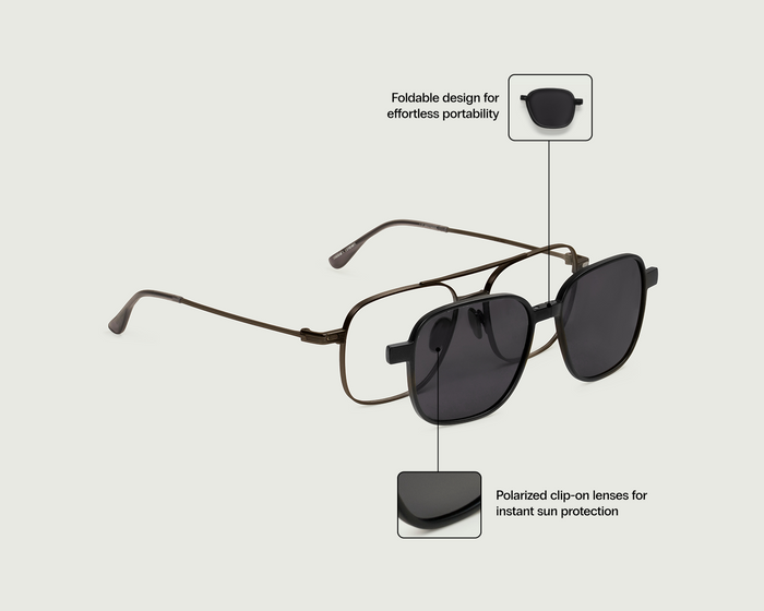 Midnight Polarized::Chase Clip-Ons pilot Black metal front diagonal