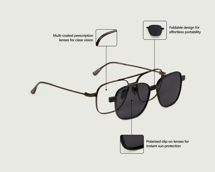 Gunmetal-Midnight Polarized::Chase Eyeglasses pilot Black metal front diagonal