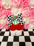 Checkered bow and cherries phone holder