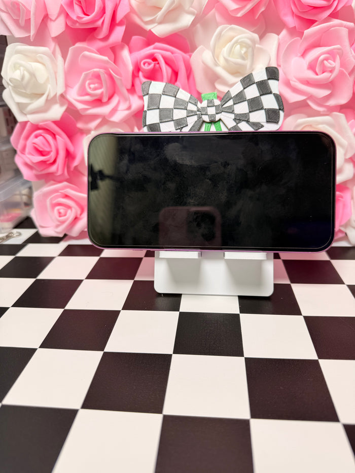 Checkered bow and cherries phone holder