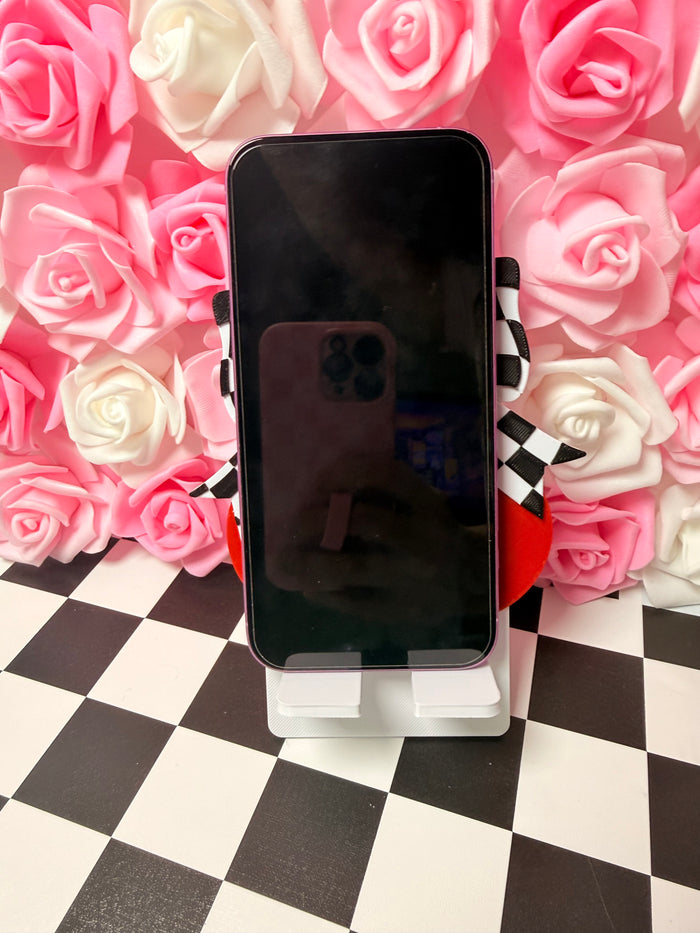 Checkered bow and cherries phone holder