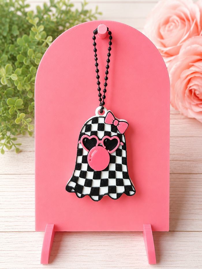 Checkered ghost with bubble gum