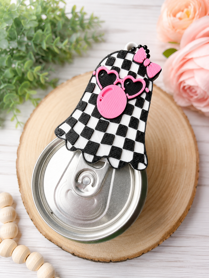 Checkered ghost with bubble gum