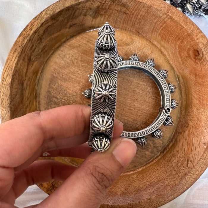Chitra - German Silver Handmade Kada - Free Size - Single
