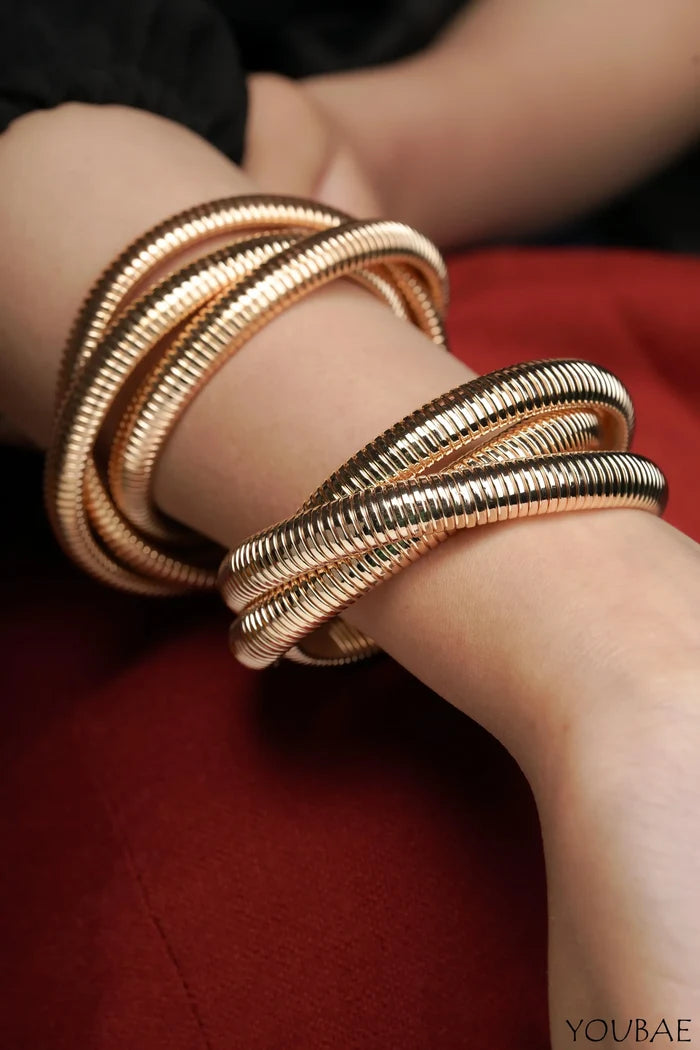 Chunky Free Size, Tripple Layered Anti Tarnish Bracelet- Rose Gold - Single