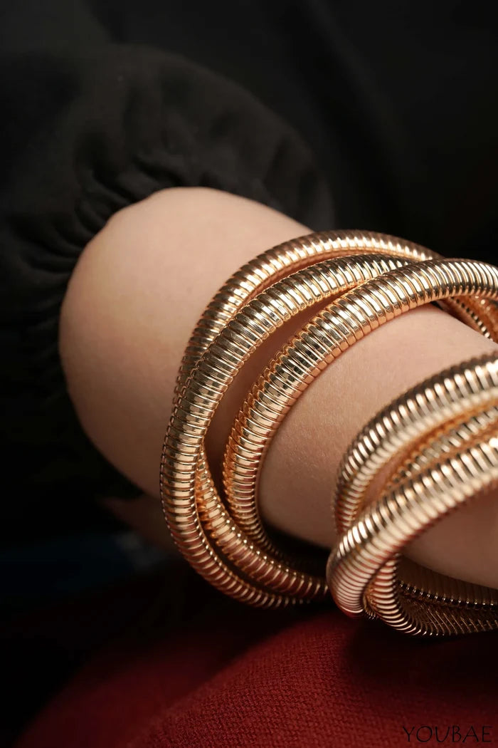 Chunky Free Size, Tripple Layered Anti Tarnish Bracelet- Rose Gold - Single