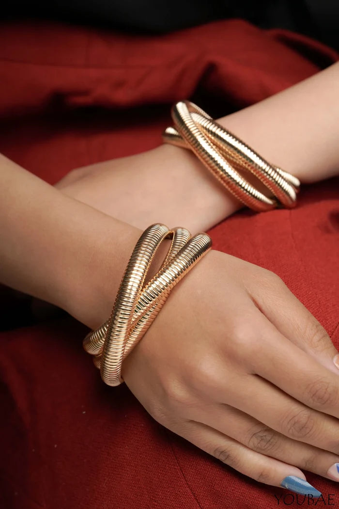 Chunky Free Size, Tripple Layered Anti Tarnish Bracelet- Rose Gold - Single