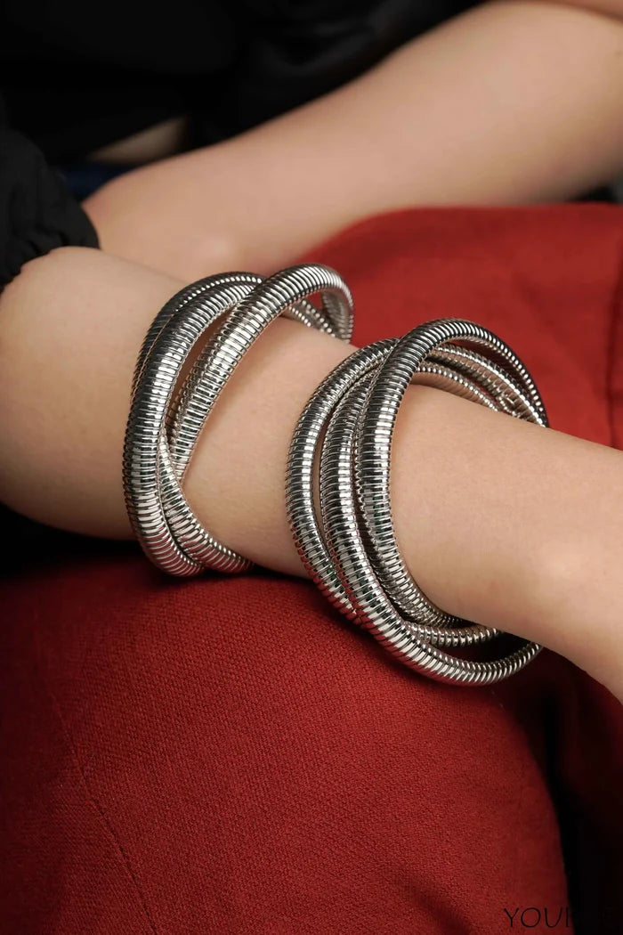 Chunky Tripple Layered Anti Tarnish Bracelet- Silver- Single
