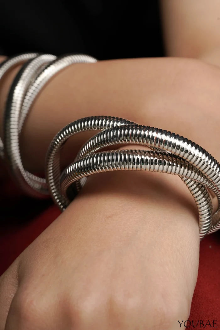 Chunky Tripple Layered Anti Tarnish Bracelet- Silver- Single