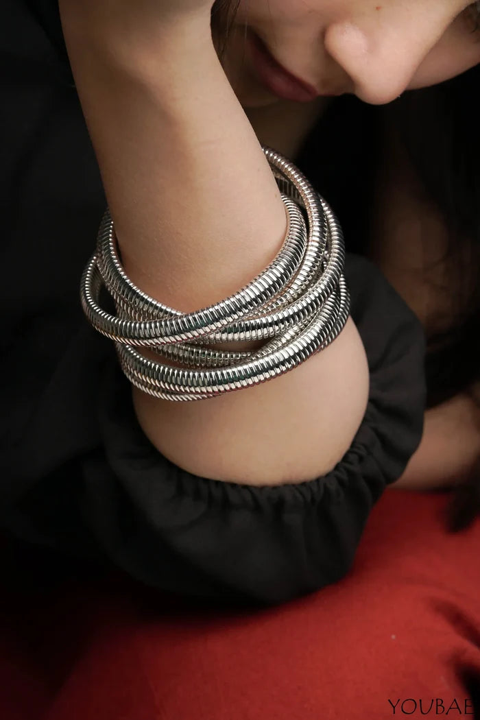 Chunky Tripple Layered Anti Tarnish Bracelet- Silver- Single