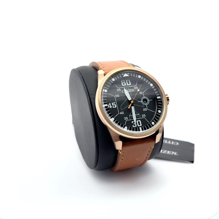 Citizen Eco-Drive Avion Black Dial Brown Leather Strap Watch