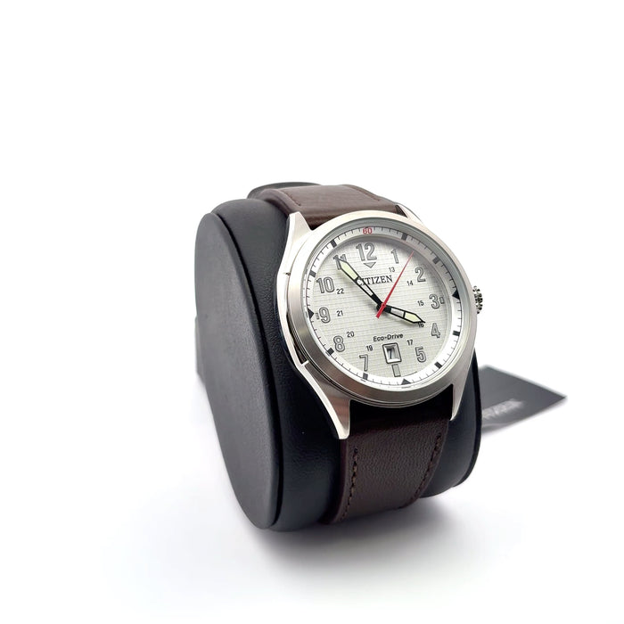 Citizen Eco-Drive Silver Dial Brown Leather Strap Watch