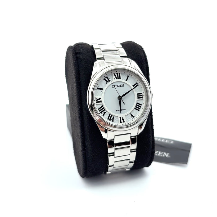 Citizen Eco-Drive White Roman Numeral Stainless Steel Watch