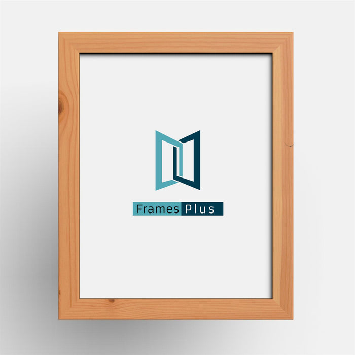 Classic pine picture frame showcasing the Frames Plus logo with a smooth pine finish.