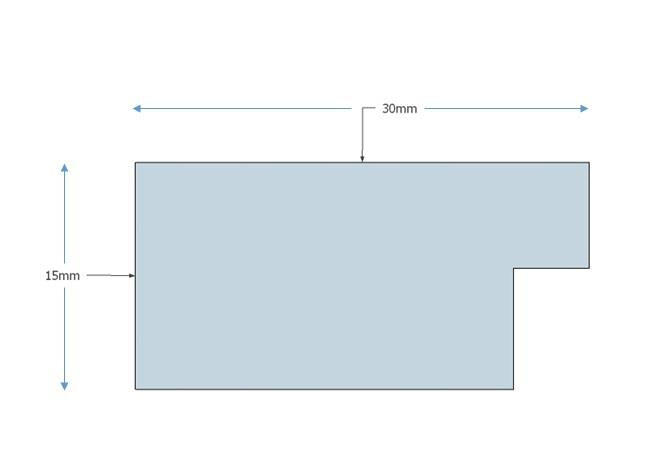 Dimensions of a rustic picture poster frame layout, showing width of 30mm and height of 15mm.