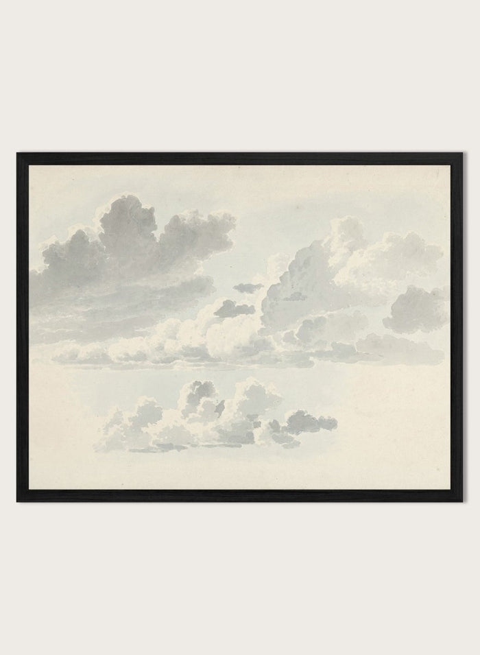 Cloud Studies by Josephus Augustus Knip is a vintage watercolor sky print in soft grey and blue tones, a calm nature print for wall art.