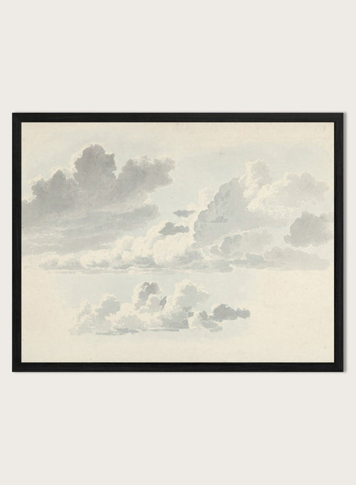 Cloud Studies by Josephus Augustus Knip is a vintage watercolor sky print in soft grey and blue tones, a calm nature print for wall art.