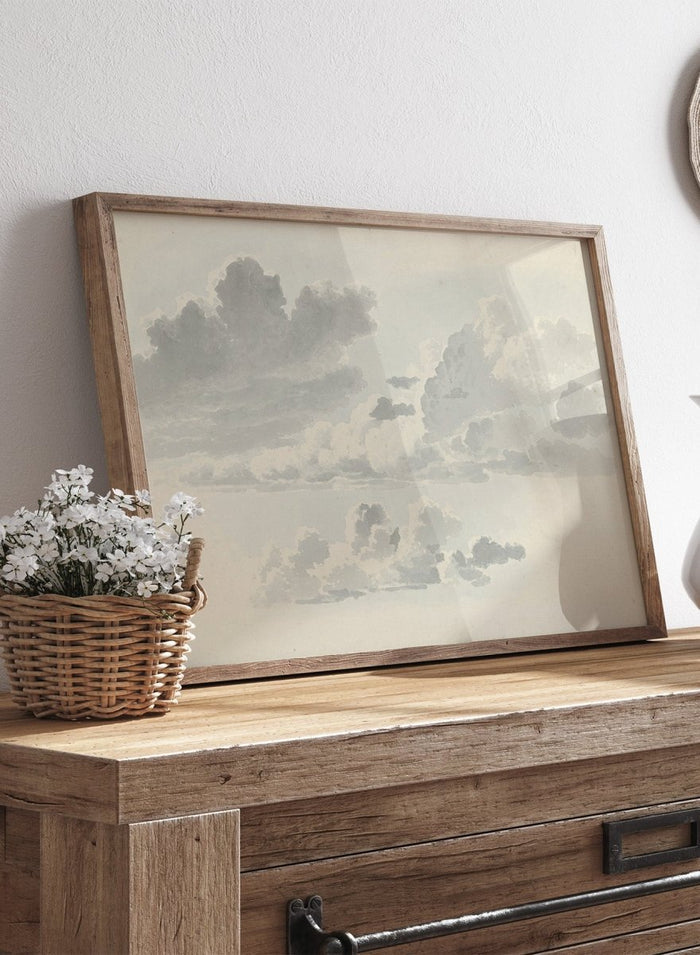 Cloud Studies by Josephus Augustus Knip is a vintage watercolor sky print in soft grey and blue tones, a calm nature print for wall art.