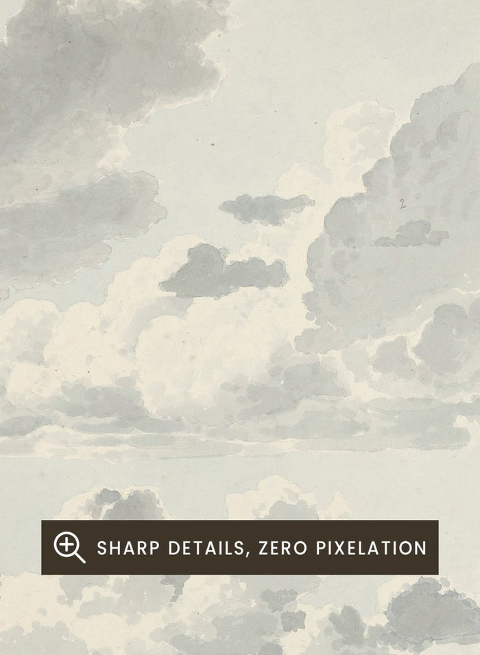 Cloud Studies by Josephus Augustus Knip is a vintage watercolor sky print in soft grey and blue tones, a calm nature print for wall art.